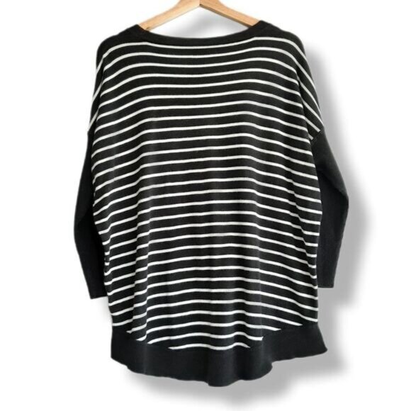 J. CREW 100% Cotton Relaxed Scoop Neck Stripe Top Ribbed Sleeve Sz M - Picture 2 of 8